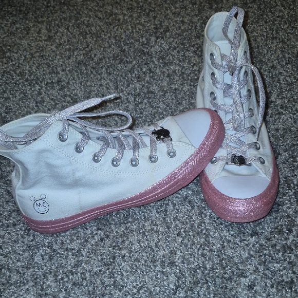 Converse Shoes - Converse Miley Cyrus High-Top Sneakers - White and Pink Glitter